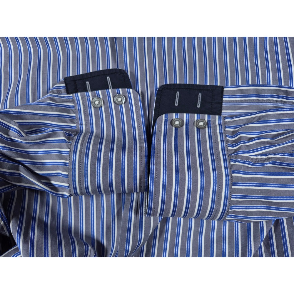 Hugo Boss Mens Regular Fit Striped Button Down Shirt Blue Wht Grey XL Long Slve - Picture 5 of 11